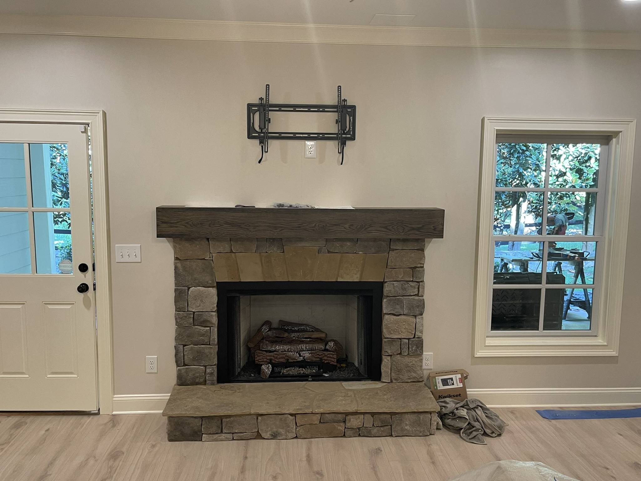 Fireplace Refacing - Stone and Beam Mantel Thumbnail